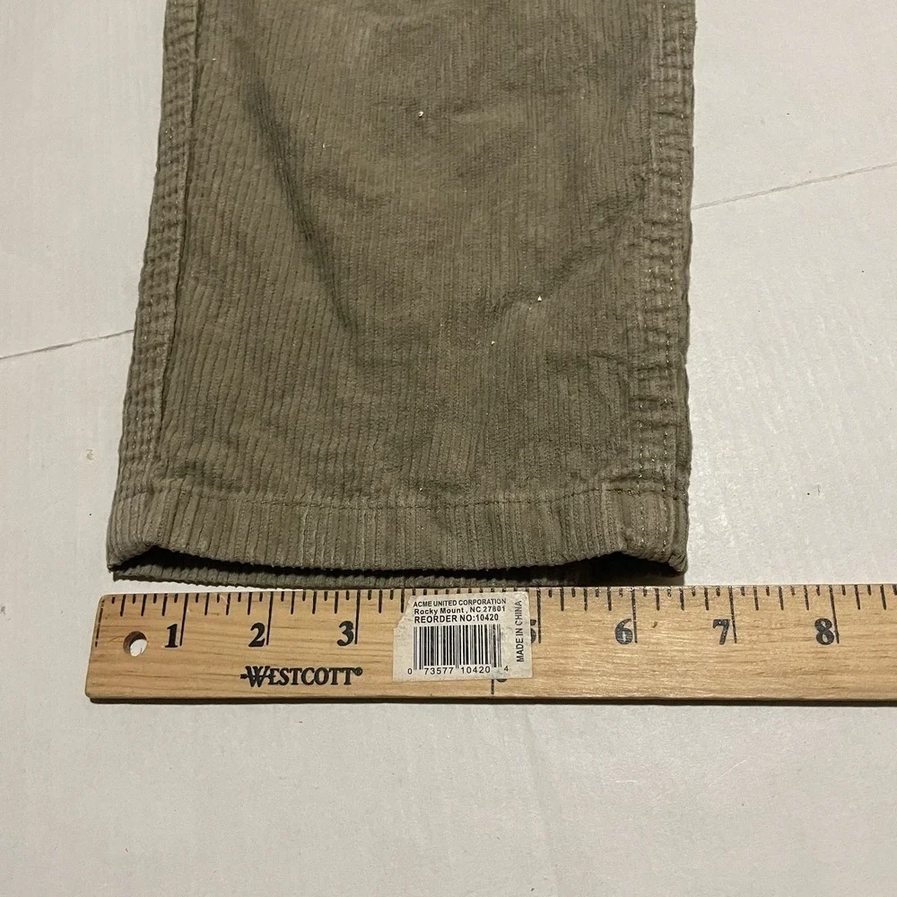H&M Regular Fit Corduroy Pants Mens 34x26 Olive Khaki Flat Front Stretch Cotton